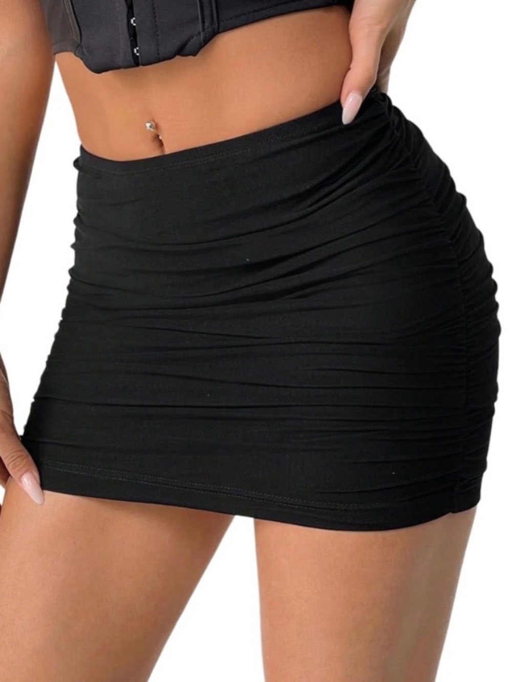 NWT Black Ruched Bodycon Mini Skirt XS | High Stretch Y2K Club Night Out